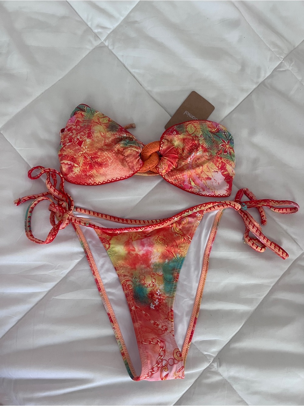 Floral Tie-Side Bikini Set - Orange Multi